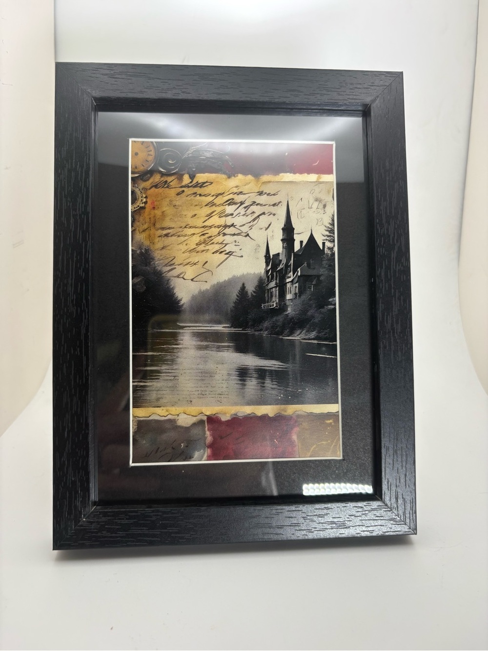 Haunted Lakeside Castle Art Print – Framed 5x7 Gothic Dark Academia Decor